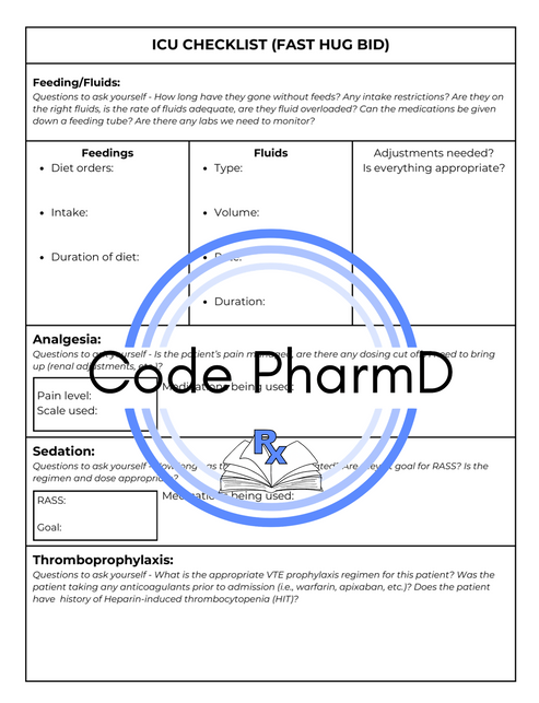 ICU Patient Pharmacy Workup Guide – Code PharmD LLC