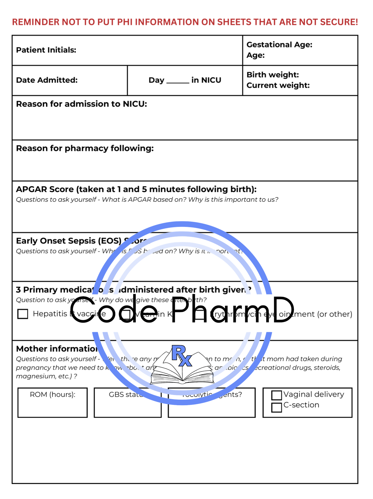 Nicu Code NICU Patient Pharmacy Workup Guide – Code PharmD LLC