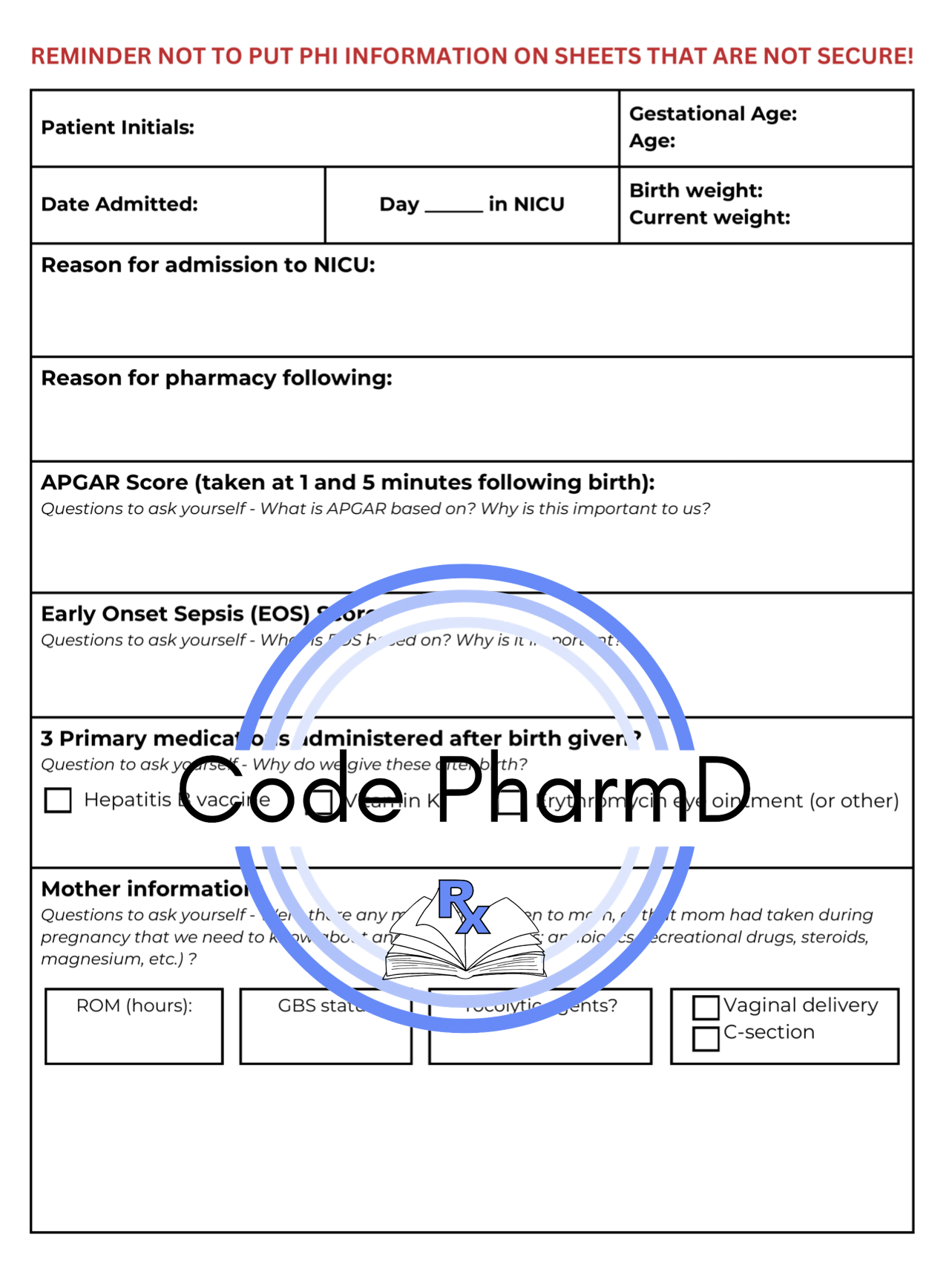 NICU Patient Pharmacy Workup Guide