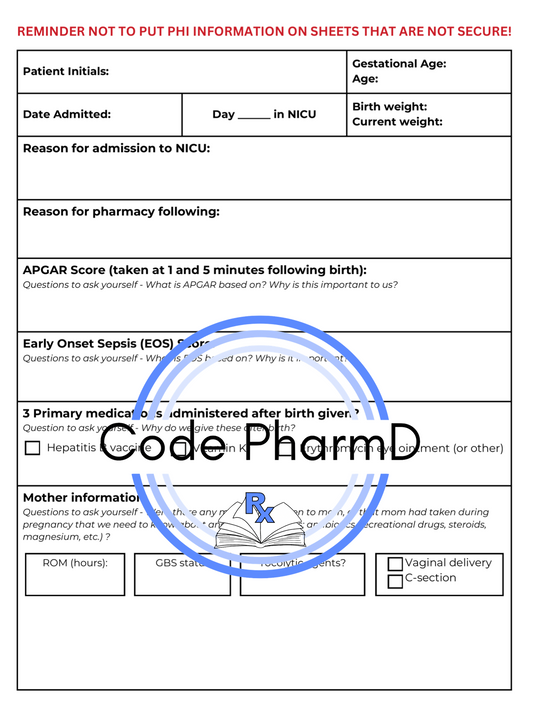 NICU Patient Pharmacy Workup Guide